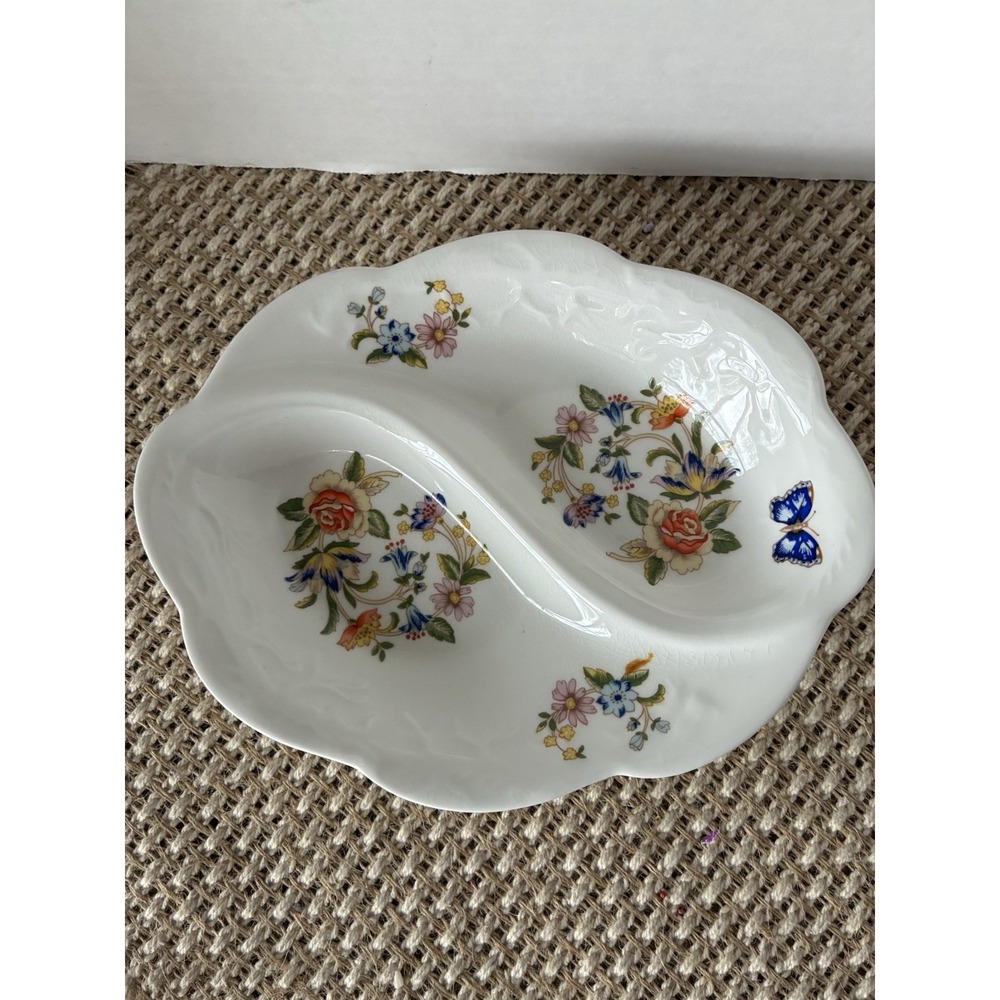 Aynsley Cottage Garden 2-Part Relish Dish Bone China GREAT CONDITION Vintage